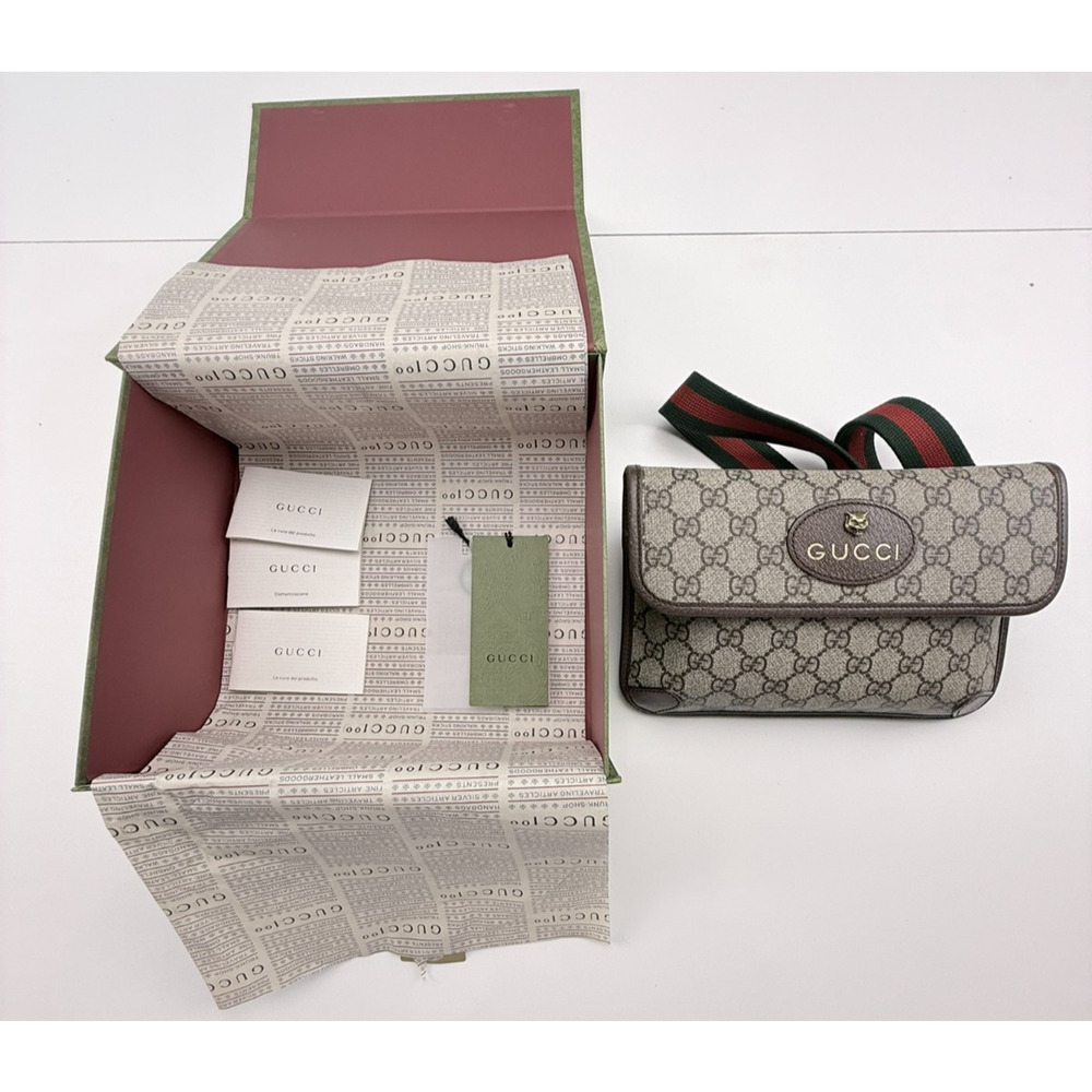 Gucci Neo Vintage GG Supreme Belt Bag Fanny Pack Beige Brown Web Strap Auth Box - Picture 9 of 15
